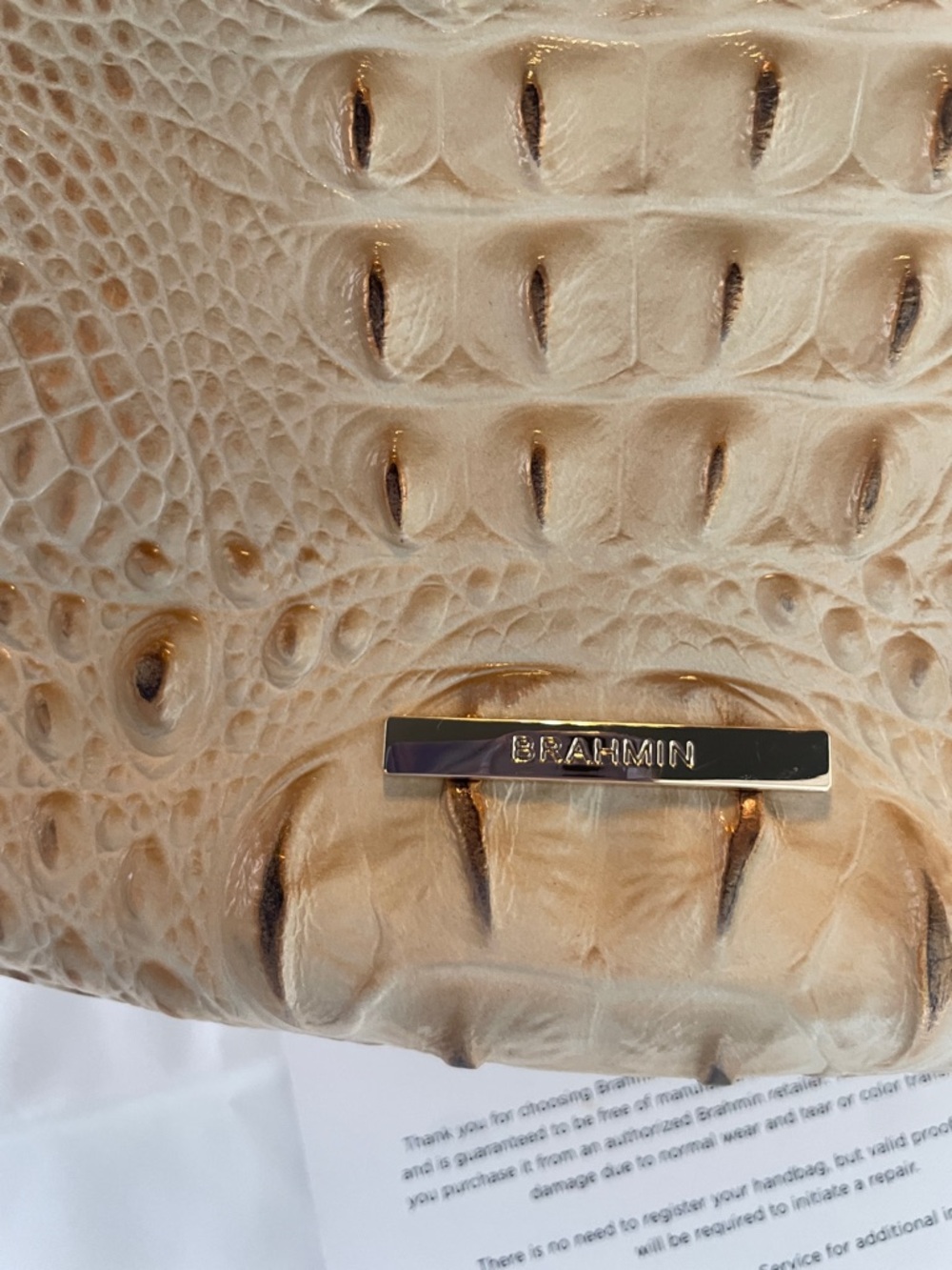 Brahmin Cream Croc-Embossed Shoulder Bag with Gold Accents - Picture 2 of 16